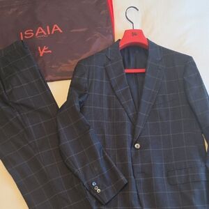 Isaia Glen Plaid Blue 2 Button Gregorio 2 Button Suit, 56 IT, 46 US